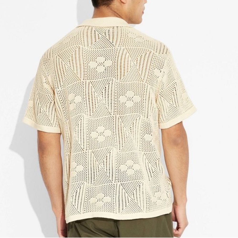Target - Men's Short Sleeve Knit Button- down Shirt in Cream color.